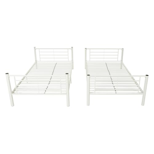 Walker Edison Elodie Urban Industrial Twin over Twin Metal Bunk Bed, Twin over Twin, White Walker Edison