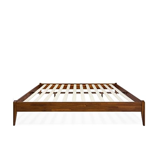 Bme Dinkee 15 Inch Signature Bed Frame Without Headboard - Modern & Minimalist Style with Acacia Wood - 12 Strong Wood Slat Support - Easy Assembly - No Box Spring Neededd - Dark Chocolate, Full Bme