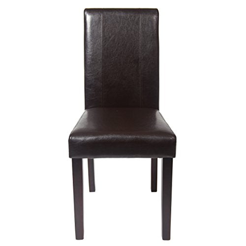 Roundhill Furniture C020BR Urban Style Solid Wood Leatherette Padded Parson Chair, Brown, Set of 2 Roundhill Furniture