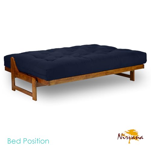 Nirvana Futons Arden Futon Set - Full Size, Frame, 8" Mattress, Twill Navy Blue Cover Nirvana Futons