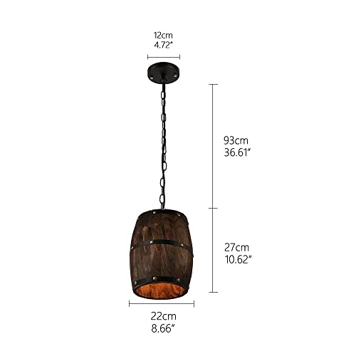 Newrays Antique Wood Wine Barrel Pendant Lamp Hanging Rustic Unique Kitchen Bar Ceiling Lamp Light Fixtures (XS) Newrays