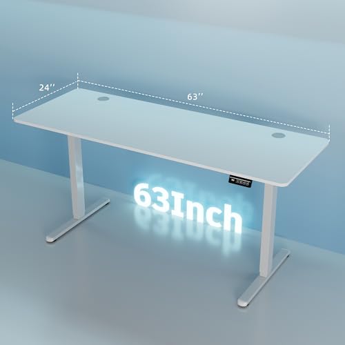 Shintenchi Standing Desk, 63x24 Inch Height Adjustable Electric Sit Stand up Desk, Ergonomic Rising Computer Table, Modern Lift Gaming Desk Workstation for Home Office, White Shintenchi