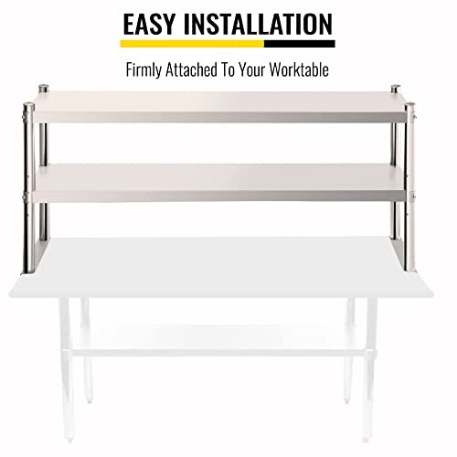 VEVOR Double Overshelf, Double Tier Stainless Steel Overshelf, 60 in. Length x 12 in. Width Double Deck Overshelf, Height Adjustable Overshelf for VEVOR