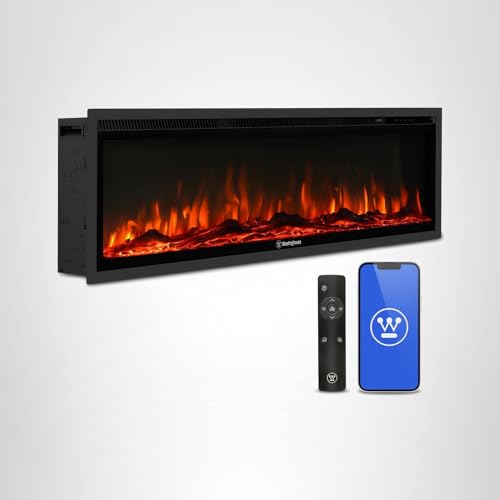 Westinghouse 50 Inch Electric Fireplace Heater, Compatible with Alexa & Google Home, Wall Mount or in-Wall Recessed Fireplace Insert, 24 Hour Timer, Color Changing Flames, 750W/1500W Indoor Heater Westinghouse