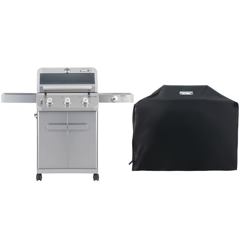 Monument Grills Outdoor Barbecue Stainless Steel 3 Burner Propane Gas Grill, 48,000 BTU Patio Garden Grill with Side Burner and Knob Controls, Mesa305 with BBQ Cover Monument Grills