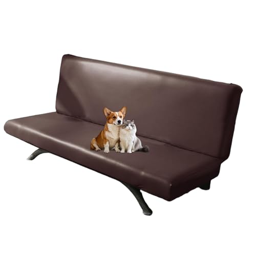 PU Leather Armless Sofa Cover Waterproof Futon Covers Full Size Furniture Protector Sofa Bed Slipcovers for Living Room Brown Small Generic