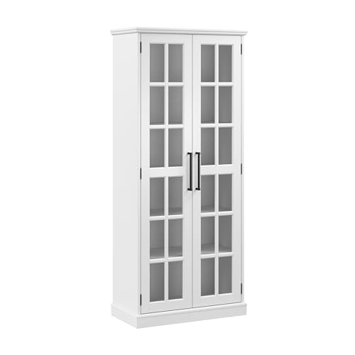Bush Furniture Westbrook Curio Cabinet with Glass Doors in White Ash | Tall 5 Shelf Display Case for Living Room or Home Office Bush Business Furniture