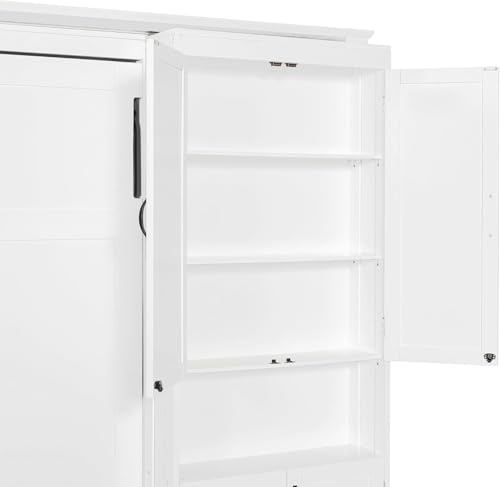 MERITLINE Full Murphy Bed with Storage Shelves,Cabinets,Bookcase, Wood Vertical Murphy Wall Bed Cabinet with Storage Shelves Bookshelves,for Adults,White MERITLINE