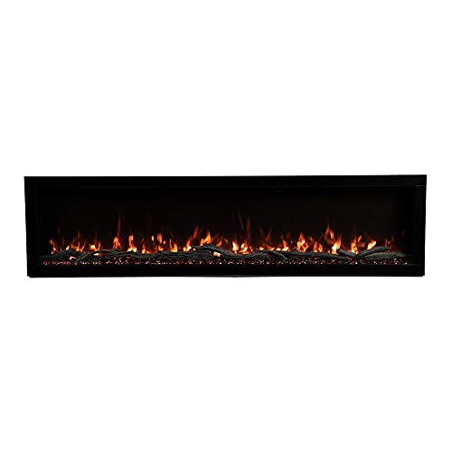Modern Ember Highmark 72 Inch Smart Linear Electric Fireplace - Premium Flame with 10 Colors, Sleek Hidden Vent Design, Install Recessed in-Wall or Wall-Mount, WiFi and Voice-Enabled Modern Ember
