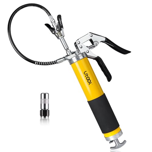 UTOOL Grease Gun, 8000 PSI Heavy Duty Pistol Grip Grease Gun Kit with 14 oz Capacity, 18 Inch Resin Flex Hose, 1 Patented Double Handle Coupler, 1 Basic Coupler UTOOL