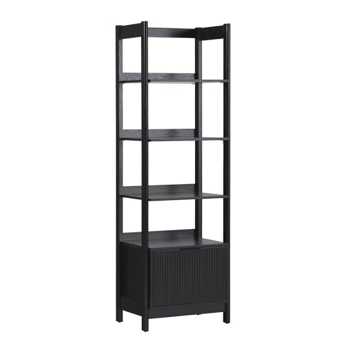 Walker Edison Modern Narrow Open Bookshelf with Drawer – 22 Inch, One-Drawer Black Walker Edison