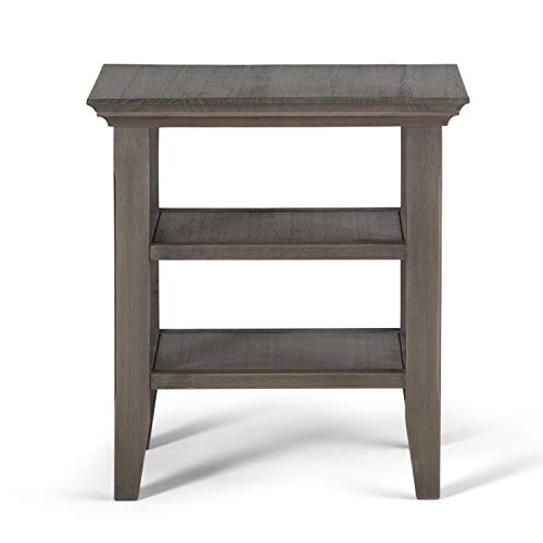 SIMPLIHOME Acadian SOLID WOOD 19 inch wide Square Rustic Contemporary End Side Table in Farmhouse Grey with Storage, 2 Shelves, for the Living Room SIMPLIHOME