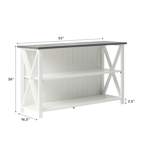 Walker Edison Solid Wood Farmhouse Storage Console, 52 Inch, White/Grey Wash Walker Edison