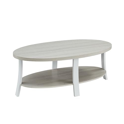 Roundhill Furniture Anze Contemporary Oval Wood Shelf Coffee Table in White Finish Roundhill Furniture