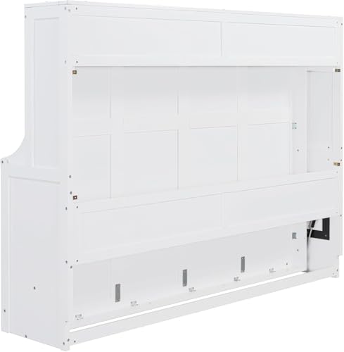 MERITLINE Queen Horizontal Murphy Bed with Desk,Wood Folding Hideaway Murphy Wall Bed for Adult,Guest Room,No Box Spring Needed, Easy Assembly (White,Queen) MERITLINE