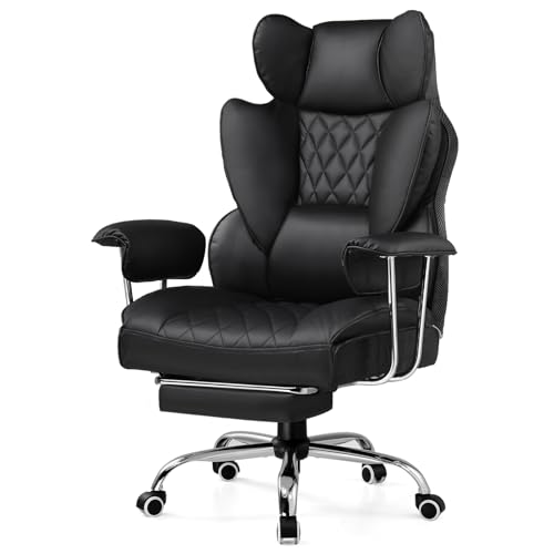 GTPLAYER Gaming Chair,Office Chair with Pocket Spring Lumbar Support, Ergonomic Comfortable Wide Office Desk Computer Chair with Outward Fixed Soft Armrests and Footrest (PU Leather, Black) GTPLAYER