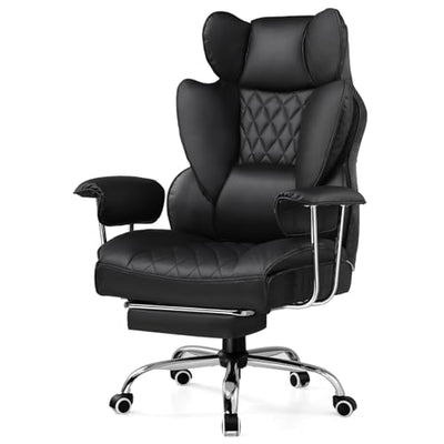 GTPLAYER Gaming Chair,Office Chair with Pocket Spring Lumbar Support, Ergonomic Comfortable Wide Office Desk Computer Chair with Outward Fixed Soft Armrests and Footrest (PU Leather, Black)