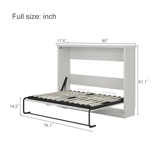 MERITLINE Twin Horizontal Murphy Chest Bed,Wood Folding Hideaway Bed Cabinet for Adults (White) MERITLINE