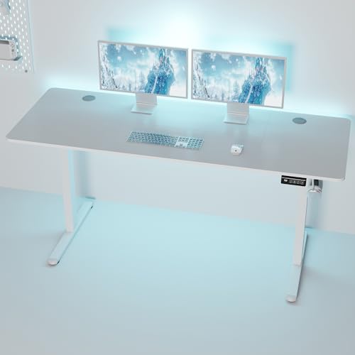 Shintenchi Standing Desk, 63x24 Inch Height Adjustable Electric Sit Stand up Desk, Ergonomic Rising Computer Table, Modern Lift Gaming Desk Workstation for Home Office, White Shintenchi