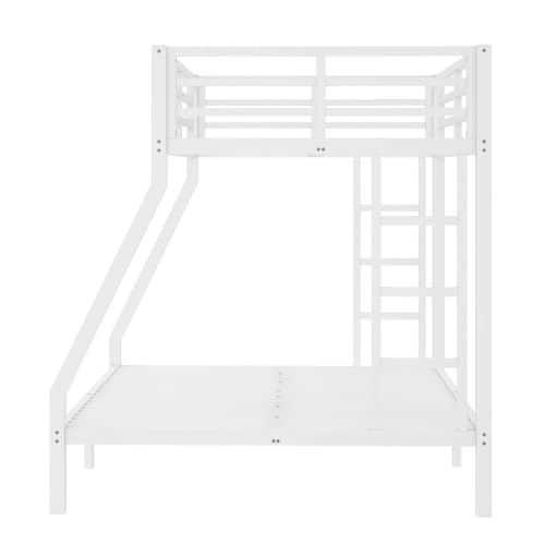 Twin over Full Metal Bunk Beds for Kids Teens Adults, Heavy-duty Metal Bunk Bed Frame with Guardrail, 2 Ladders & Under-bed Storage for Bedroom Guest Room Dorms, Space-saving/Noise-reduce, White Bellemave