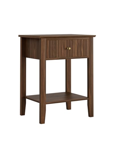 Apetaccat Fluted Nightstand, Farmhouse Night Stand with 1 Drawers, Mid Century Modern Side Accent Table,Bedside End Table for Bedroom, Living Room, Brown Apetaccat