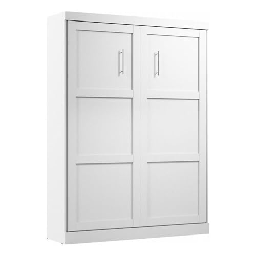 MAKLAINE Contemporary Modern Engineered Wood Flexible Slat System Dual-Mounted Queen Murphy Bed 65-inch Space-Saving in White MAKLAINE