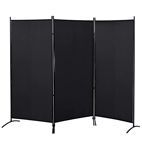 HOMCOM 6 Ft Tall 3 Panel Fabric Room Divider, Freestanding Partition Wall Divider, Folding Privacy Room Separator for Indoor, Home Office, Black HOMCOM