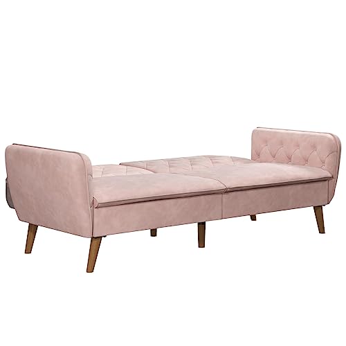 Novogratz Tallulah Memory Foam Futon, Convertible Couch, Pink Velvet Novogratz