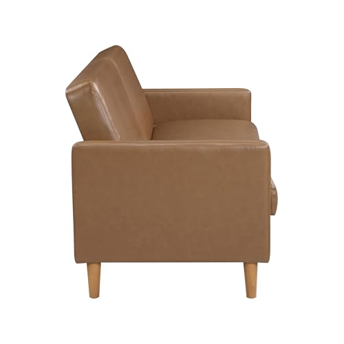 Lexicon 79"W Convertible Futon Sofa Bed, Loveseat, Faux Leather Upholstered Couch Sleeper, Adjustable Backrests, Padded Pocket Coil, Solid Wood Legs for Living Room, Bedroom, Apartment, Office, Camel Lexicon