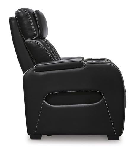 Signature Design by Ashley Boyington Contemporary Leather Match Power Recliner with Adjustable Headrest, Cup Holders, USB Port and Air Massage System, Black Signature Design by Ashley