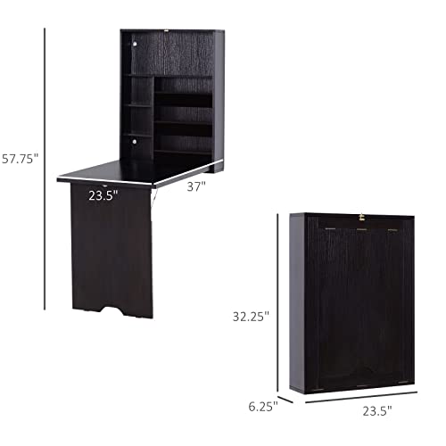 HOMCOM Wall Mounted Fold Out Convertible Desk, Multi-Function Floating Desk with Storage Shelf for Home Office, Espresso Brown HOMCOM