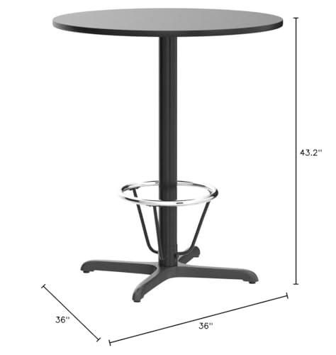 Flash Furniture 36'' Round Black Laminate Table Top with 30'' x 30'' Bar Height Table Base and Foot Ring Flash Furniture
