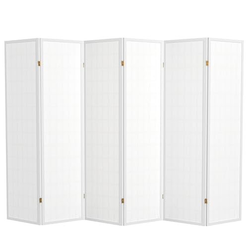 Red Lantern 6 ft. Tall Window Pane Shoji Screen - White - 6 Panels Red Lantern