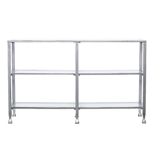 SEI Furniture Jaymes 3 Tier Glass Console Media Table, Silver Frame Finish, distressed silver (AMZ1770MC) SEI Furniture
