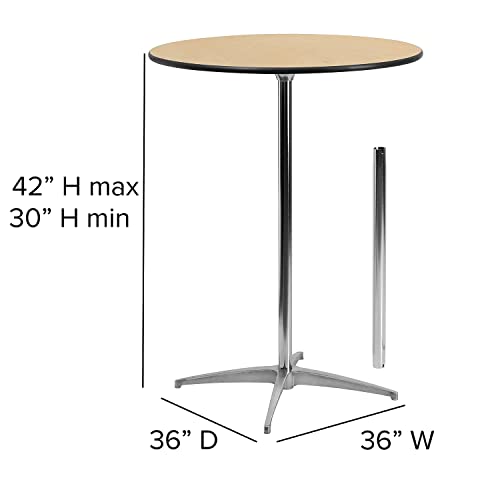 Adjustable 36'' Round Wood Cocktail Table with 30'' and 42'' Columns in Natural Finish Flash Furniture