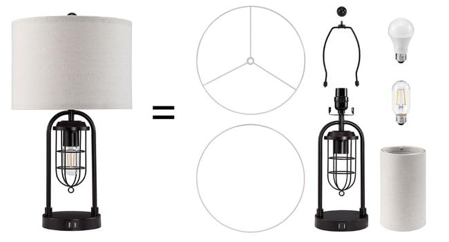 KAWOTI Set of 2 Farmhouse Table Lamps with USB Ports and Night Light Modern Nightstand Lamp for Living Room Bedroom(Bulbs Included) KAWOTI