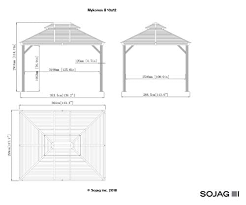 Sojag 10' x 12' Mykonos Double Roof Hardtop Gazebo Outdoor Weather-Resistant Aluminum Frame Sun Shelter Dark Grey Sojag