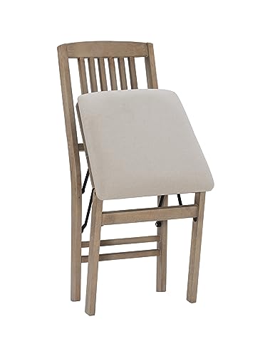 Linon Keira Wooden Folding Chair Upholstered Seat and Mission Back Set of 2, Dining Height, Rustic Natural & Beige Linon