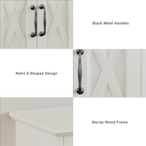 ChooChoo Farmhouse Medicine Cabinet, Bathroom Wall Cabinet with Adjustable Shelf, Towel Bar, 3 Hooks, Over The Toilet Storage Cabinet for Bathroom, Kitchen, White ChooChoo