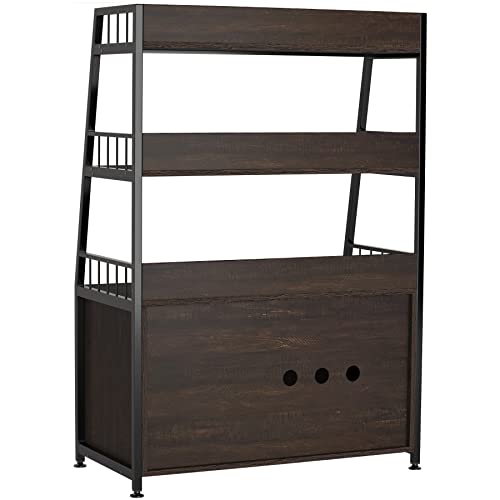 GDLF Large Hidden Cat Litter Box Enclosure Furniture with Shelf Wood Sturdy Cat Washroom Storage with Scratch, Dark Brown GDLF