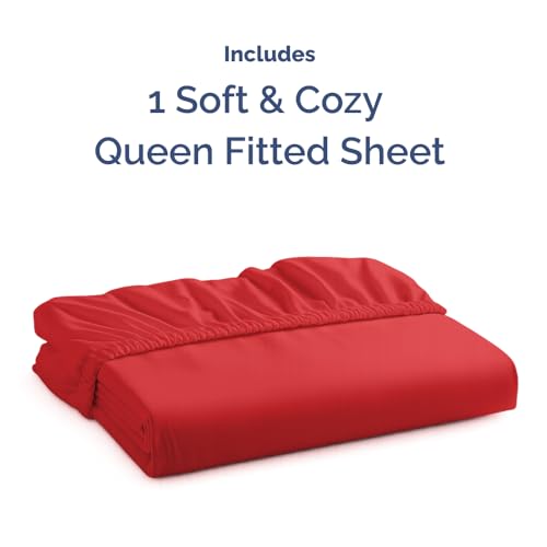Queen Fitted Bed Sheet - Bottom Single Fitted Sheet Only - Ultra-Soft Hotel Luxury Bedding w/ 8-16 Inch Deep Pockets - Breathable, Cooling & Wrinkle Free - Easy-Care, Fade and Shrink Resistant - Red CGK Unlimited