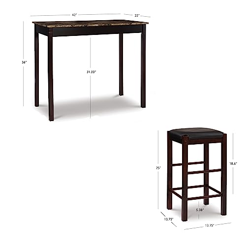 Linon Brown 3-Piece Table Faux Marble Tavern Set, 42" w x 22.25" d x 36" h Linon