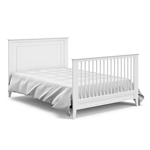 Storkcraft Solstice 5-In-1 Convertible Crib (White) – GREENGUARD Gold Certified, Converts to Toddler Bed and Full-Size Bed, Fits Standard Full-Size Crib Mattress, Adjustable Mattress Support Base storkcraft