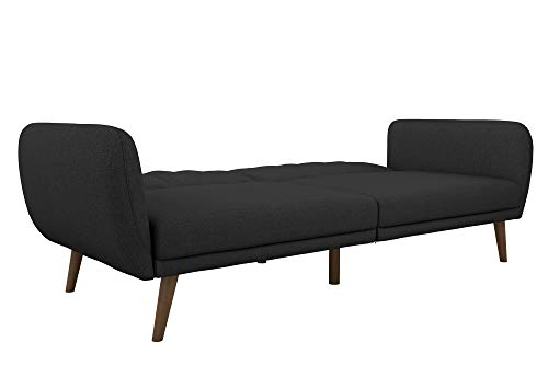 Novogratz Brittany 82 Inch Futon Sofa Bed, Upholstered Couch Sleeper with Tufted Back, Mid-Century Modern, Dark Gray Novogratz
