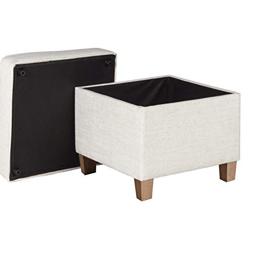 Homepop Home Decor | K7342-F2067 | Classic Square Storage Ottoman with Lift Off Lid | Ottoman with Storage for Living Room & Bedroom, Cream Woven HomePop