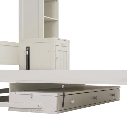 Harper & Bright Designs Queen Size Murphy Bed with Desk and Storage Cabinets, Wooden Hidden Folding Farmhouse Murphy Wall Bed Frame with Drawers for Adults, White Harper & Bright Designs