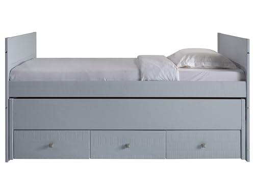 Bedz King All in One Twin Bed with Twin Trundle and 3 Built in Drawers, Breezy Blue Bedz King