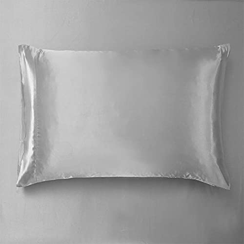 AiMay 4 Piece Twin Size Satin Bedding Sheet Pillowcase Sets Deep Pocket Silky Super Soft Solid Color 1 Flat Sheet 1 Fitted Sheet 2 Envelope Style Pillowcases Sexy Honeymoon (Twin, Silver/Light Grey) AiMay