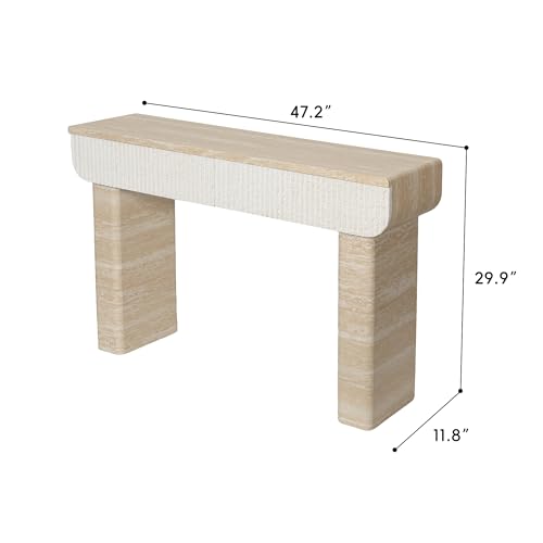 Mcltopz 47.2" Faux Mars Marble Pattern Console Table with 2 Drawers, Skinny Long Sofa Table Behind Couch with Rounded Edges, Wooden Narrow Sofa Table Hall Table for Living Room Foyer Entrance, Marble Mcltopz