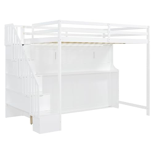 MaiDeHaoo Murphy Bunk Beds Full Bunk Bed with Desk and Storage - White MaiDeHaoo